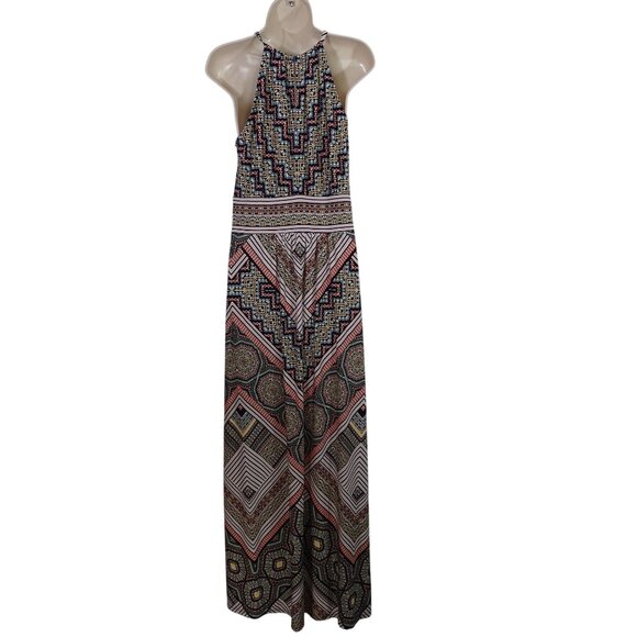 London Style Keyhole Maxi Dress Women Size 12 Sleeveless Geometric Casual Vacay - Picture 3 of 10